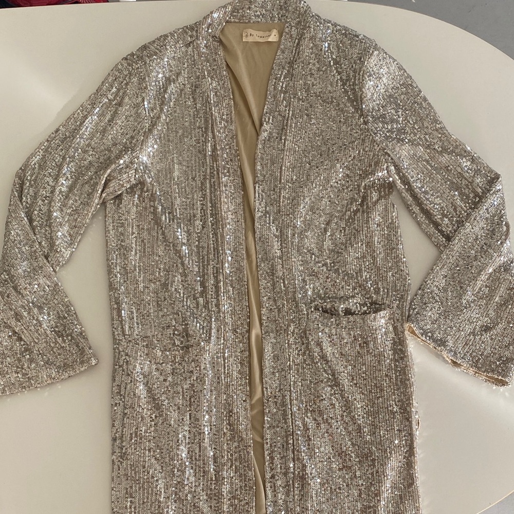 Silver Sequin Open Front Jacket - image 1